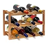 Relaxdays klein, Flaschenregal 12 Flaschen Wein, H x B x T: 28 x 21 x 42 cm, natürlich, Holz,...