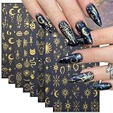 WOOXDYUK 8 Stück metallische silberne Sterne Nagelaufkleber, 3D Sonnenstern Nagelaufkleber,...