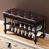 Schuhbank aus Massivholz mit Kissen, 3-stöckiges Vintage-Schuhregal, rustikaler Eingangsbereich,...