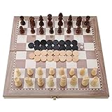 Klappbar Schachbrett, 3-in-1-Schach aus Holz, das Schach, Dame und Backgammon kombiniert,...