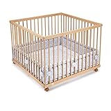 FabiMax Baby Laufgitter 100x100 Natur, stufenlos höhenverstellbar, mit Schlupfsprossen, Laufstall...