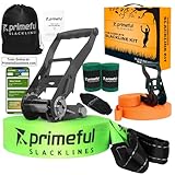 Primeful® Slackline Set 18,5m - Premium Komplettset mit Hilfsseil, Ratsche, Baumschutz & Tasche -...
