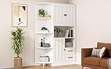 Tidyard Eckkleiderschrank, Wohnzimmervitrine mit 3 Schränken und 2 Schubladen, Bücherregal,...