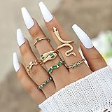 Inateannal Boho Smaragd Schlange Ring Knöchel Ringe Sets Kristall Schlange Finger Ringe Gold...