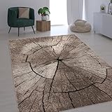 Paco Home Edler Designer Teppich Wohnzimmer Holzstamm Baum Optik Natur Grau Braun Beige,...