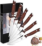 imarku Steakmesser 6-teilig（12.5 cm） Set aus deutsche Edelstahl mit Pakka-Holzgriff, Scharfe...