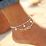 Simsly Fashion Beach Fußkettchen Silber Knöchel Armband Perle Fußkette Zubehör Verstellbarer...