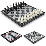 Gibot Schachspiel Magnetisch, 3-in-1 Schachspiel Hochwertig, Einklappbar Schachbrett, Reiseschach,...