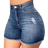 Denim Shorts Damen Sexy Mode Stretch Sommer Weiß Kurze Hosen Jeans Low Waist Hoher Taille Loch...