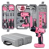 Hi-Spec 58 tlg. Werkzeugkoffer Pink mit 8V USB Akkuschrauber für Frauen. Werkzeugkoffer gefüllt...