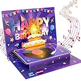 FITMITE Pop Up Geburtstagskarte mit Musik Blowable LED Licht Kerze Geburtstagskarten 3D Karte...