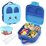 Bento Box, Brotdose Kinder mit 4 Fächern Kindergarten Lunchbox Auslaufsicher mit Saucenglas Löffel...