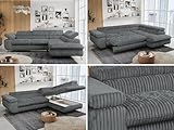 MKS MEBLE Ecksofa Cord Sofa Grau, Wohnlandschaft L-Form mit Schlaffunktion und Bettkasten,...