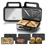 Arendo - 4 in 1 Sandwichmaker mit Wechselplatten - Waffeleisen doppelt - Panini Maker Kontaktgrill -...