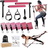 ALongSong Fitnessbänder Pilates Bar Set mit 6 Widerstandsbänder 20-180lbs & 30-240lbs,...