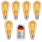 Wenscha E27 Edison Glühbirnen 6 Pack Vintage nicht dimmbare Led Schraublampen Bernstein Glas 2700K...