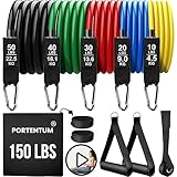 PORTENTUM Elastisches Krafttraining mit 5 verschiedenen Stufen bis zu 150 lbs (68 kg), ideal für...