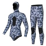 newrong Surfanzug, Tauchanzug, 3 mm, langärmelig, kältebeständig, warm, Grau, Camouflage, Größe...