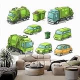 Tapete 3D Fototapete Minimalistisch Cartoon Grünes Auto 300 x 210 cm Vliestapete Wandbild...