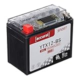 Accurat Motorradbatterie YTX12-BS - 12V, 12Ah, 180A, rüttelfest, wartungsfrei, LCD Display -...