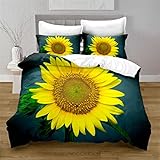 Bettwäsche 135x200 cm 3teilig Sonnenblume Bettwäsche Set Microfaser Bettbezug und 2 Kissenbezüge...