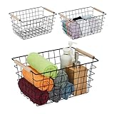 Relaxdays Drahtkorb, 3er Set, Metall, Holzgriffe, HBT: 16 x 31 x 21 cm, eckiger Aufbewahrungskorb,...