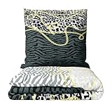 Leonado Vicenti Fleece Bettwäsche Set 2 teilig 135x200 cm Leopardenmuster Ketten Grau Winter...