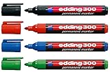 edding 4er Set Permanentmarker 300, nachfüllbar, 1,5-3 mm [Grundfarben] schwarz, rot, blau und...