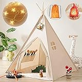 Tiny Land Tipi Zelt für Kinder mit Lichtern & Lagerfeuer Spielzeug & Tragetasche, Waschbar...