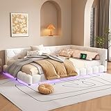 ZIDEY Polsterbett Schlafsofa 140x200 mit LED, USB-Steckdose, Tagesbett mit Lattenrost, Sofabett...