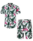 J.Ver Herren Hawaiihemd und Hawaii Strandshorts Lässig Flamingo Floral Kurzarm Set Sommer Beach...