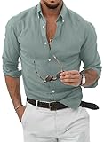 JMIERR Hemd Blau Herren Slim Fit Sommer Leinenhemd Langarm Casual Freizeithemd Button Down...