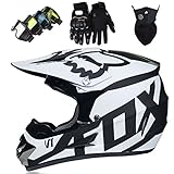 Motorradhelm - Motocross Helm Set - Dirt Bike Fullface Offroad Motorrad Helm mit Schutzbrille...