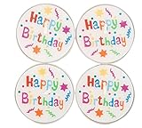 Idena 58370 - Teelichter Happy Birthday, 4 Stück, Durchmesser ca. 6 cm, Brenndauer ca. 4 Stunden,...