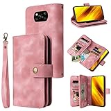 Wallet Case kompatibel mit Xiaomi Poco X3 NFC/Poco X3, PU-Leder Slim Handy Flip Case,...