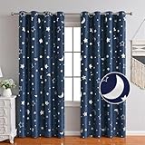 Freyamy Vorhang Blickdicht Dunkelblau Mond Sternenvorhänge 2 Stück,130x100cm (HxB) Niedliche...