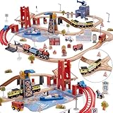 Giant bean Holzeisenbahn Set, 117 Pcs City-Zugset für Kinder Erweiterbares Holzeisenbahn-Set,...