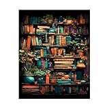 WakiHong Malen nach Zahlen Erwachsene Bücher Regal 40×50 cm Bücherregal DIY Acrylfarben Malset...