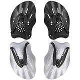2 Paar Handpaddel zum Schwimmen, schwarz und grau Schwimmtraining Paddel, Schwimmpaddel mit...