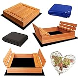 SunWood Sandkasten 100x100 cm Imprägniert Premium Sandbox mit Abdeckung Sitzbänken Deckel Plane...