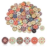 cobee 100 Stück Bunte Holzknöpfe, 15mm Vintage Nähen Knöpfe Rund Blumen Puppenknöpfe Basteln...
