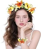 Blumenkranz Haare,Blumenkranz Blume Krone Stirnband mit Armband Set,Haar Garland,Haarbänder Floral...