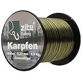 Zite Fishing Monofile Angelschnur in Camouflage – Karpfen-Schnur 0,28mm - 0,37mm 1000m Spule -...