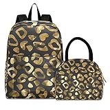 ISAOA Kinder-Rucksack-Set, goldfarben, Leopardenmuster, nahtloses Muster, Schulranzen-Set für...
