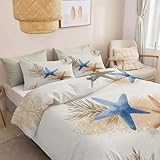 Shabby Chic Bettbezug Ozean Koralle Seestern Bettwäsche Set, Weich Bedruckt Bettbezug 155 x 200 cm...