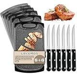 Gifcomda Frühstücksbrettchen 6er Set mit 6er Steakmessern, 25x15cm Kleines Dunkelgrau...