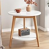 Runder Couchtisch mit Doppelablage für Wohnzimmer, Büro und Schlafzimmer – Kleiner...