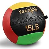 Yes4All NVU1 Medizinball Wall Ball 6.8 kg Gewichtsball Weicher aus Leder für Ganzkörpertraining...