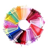 100 Stück Kleine Organzasäckchen, 7 * 9cm Schmuckbeutel Farbe Organza Taschen mit Kordelzug...