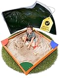 FRIEDO – Sandkasten mit Abdeckung 90x90 cm - Sandbox inkl. Bodenvlies zum Schutz vor Unkraut und...